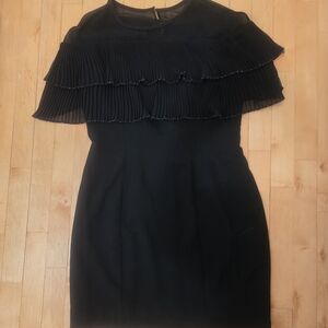 Chic Black Pleated Caplet Mini Cocktail Dress